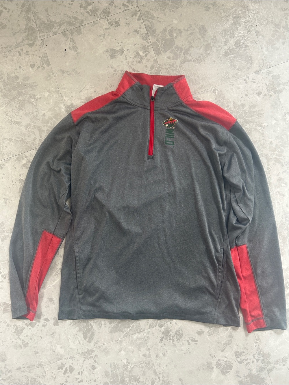 NHL Gray & Red Quarter-Zip Performance Jacket MN Wild